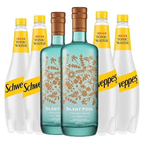 Case of 6 with Silent Pool Gin 70cl and Schweppes Tonic Packed Together